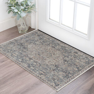 2' X 3' Blue and Ivory Floral Power Loom Area Rug