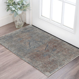 2' X 3' Blue and Gray Floral Power Loom Area Rug