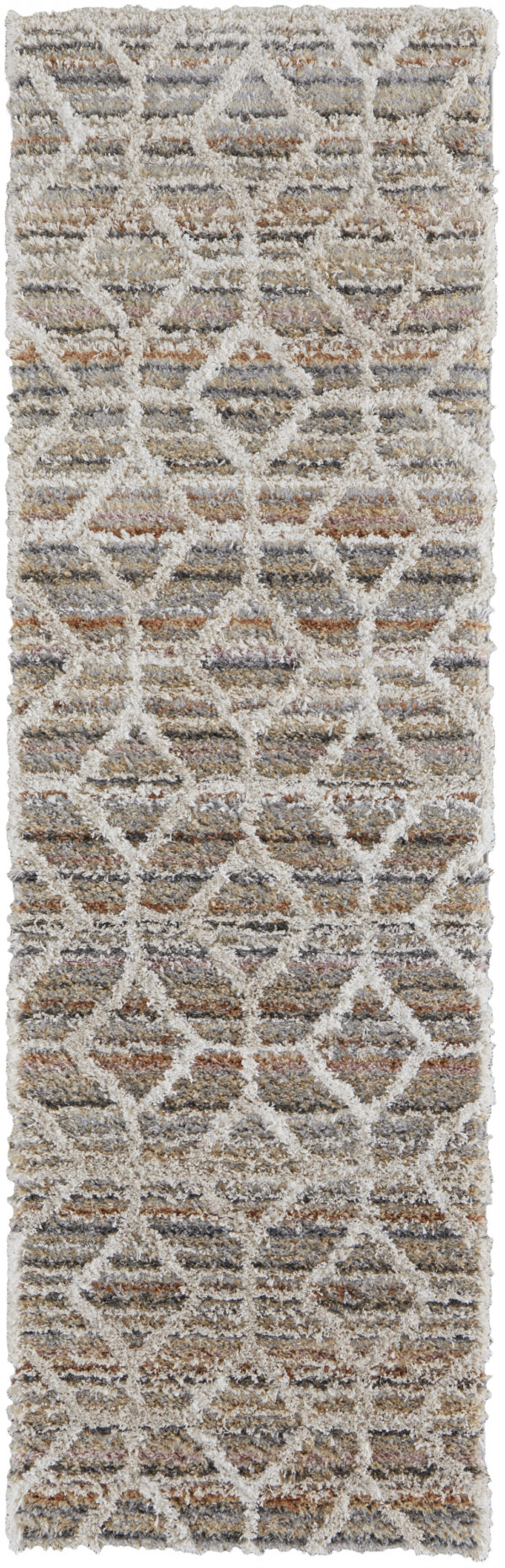 8' Tan Taupe And Ivory Geometric Power Loom Stain Resistant Runner Rug - Image 2