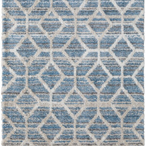 5' X 8' Blue And Ivory Geometric Power Loom Stain Resistant Area Rug