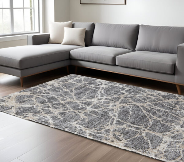 9' X 12' Gray And Ivory Abstract Power Loom Stain Resistant Area Rug