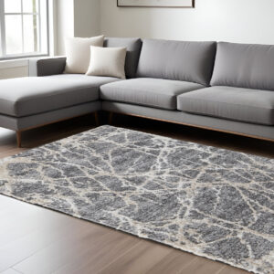 8' X 10' Gray and Ivory Abstract Power Loom Area Rug