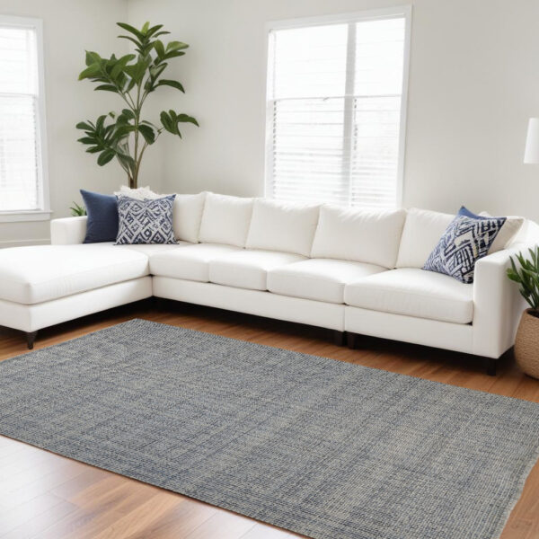 9' X 12' Tan and Blue Hand Woven Area Rug