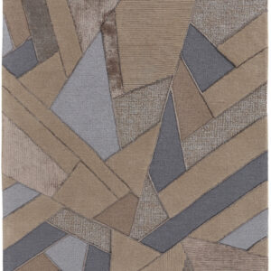 5' X 8' Tan Brown And Blue Wool Geometric Tufted Handmade Area Rug