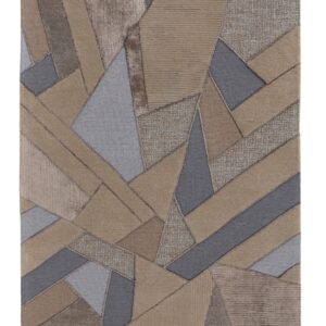 8' X 10' Tan Brown And Blue Wool Geometric Tufted Handmade Area Rug