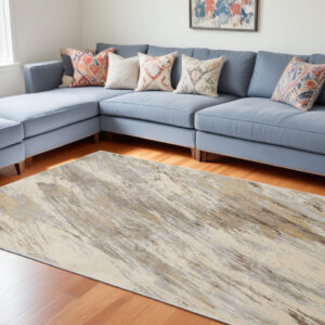 8' X 10' Ivory Tan And Brown Abstract Area Rug