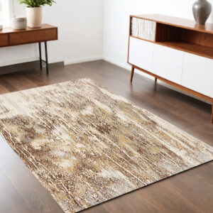 4' X 6' Tan Ivory And Brown Abstract Area Rug