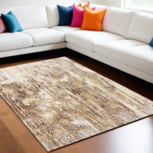 10' X 14' Tan Ivory And Brown Abstract Area Rug