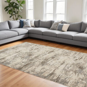 9' X 12' Ivory And Brown Abstract Area Rug