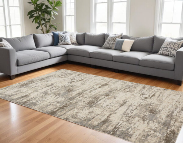 10' X 14' Ivory And Brown Abstract Area Rug