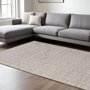 8' X 10' Ivory Striped Hand Woven Area Rug