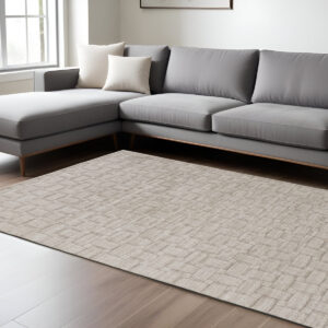 12' X 15' Ivory Striped Hand Woven Area Rug
