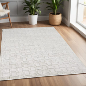 4' X 6' Silver and White Striped Hand Woven Area Rug
