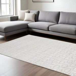 8' X 10' Silver and White Striped Hand Woven Area Rug