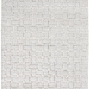 9' X 12' White And Silver Striped Hand Woven Area Rug