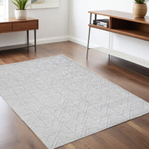 4' X 6' White and Silver Geometric Hand Woven Area Rug