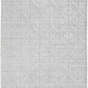5' X 8' White And Silver Striped Hand Woven Area Rug