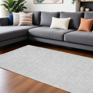 10' X 14' White And Silver Striped Hand Woven Area Rug
