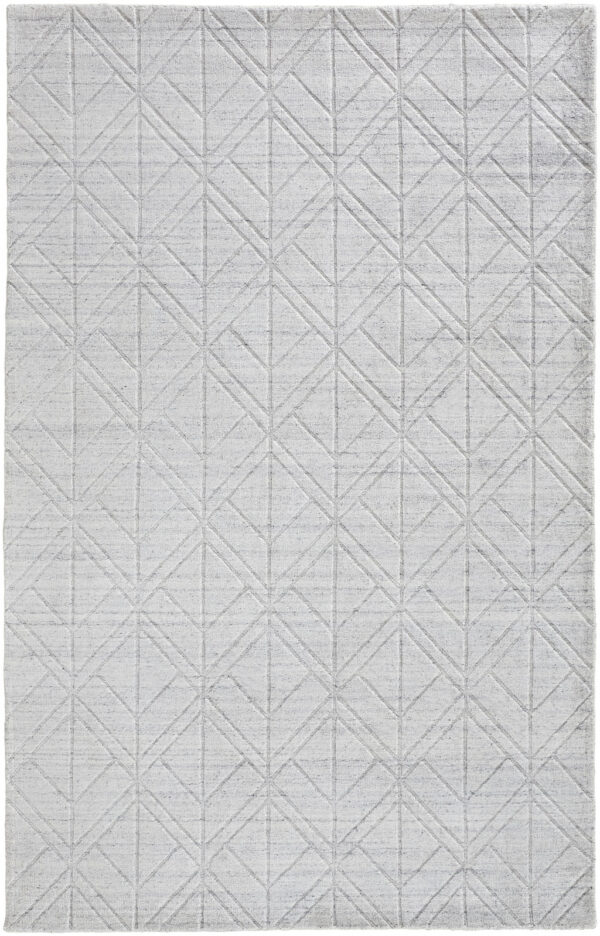 12' X 15' White And Silver Striped Hand Woven Area Rug