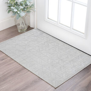 2' X 3' Silver and White Striped Hand Woven Area Rug