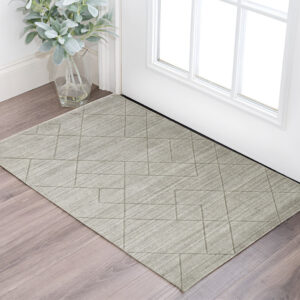 2' X 3' Ivory And Silver Striped Hand Woven Area Rug