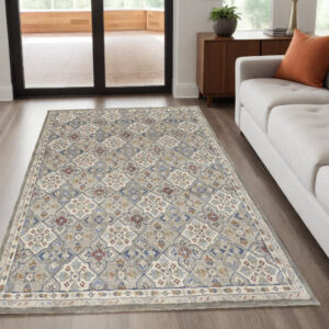 5' X 8' Taupe and Ivory Wool Patchwork Hand Tufted Area Rug