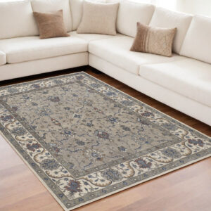 5' X 8' Ivory and Blue Wool Floral Hand Tufted Area Rug