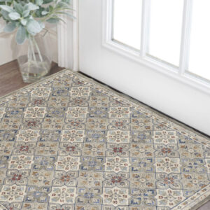 2' X 3' Ivory and Blue Wool Floral Hand Tufted Area Rug