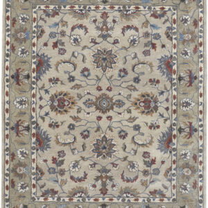 5' X 8' Ivory Taupe And Blue Wool Floral Tufted Handmade Stain Resistant Area Rug