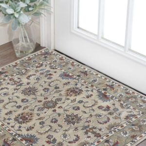 2' X 3' Ivory and Blue Wool Floral Hand Tufted Area Rug