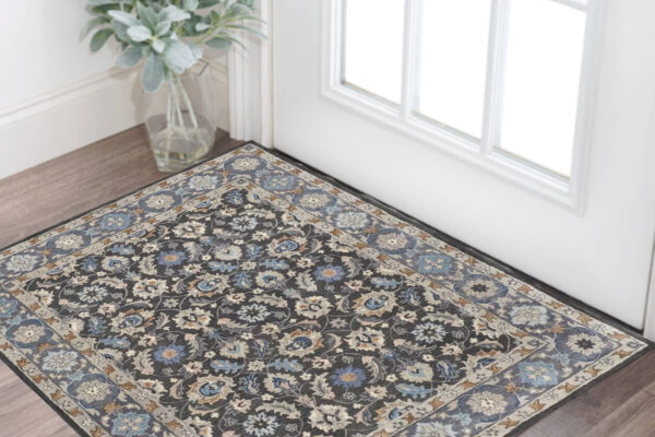2' X 3' Taupe and Ivory Wool Floral Hand Tufted Area Rug