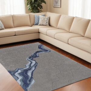 10' X 14' Blue and Gray Wool Abstract Hand Tufted Area Rug