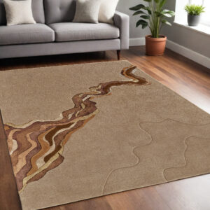 5' X 8' Beige and Brown Abstract Hand Tufted Area Rug