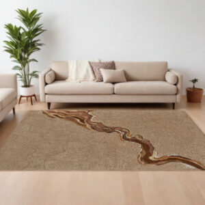 9' X 12' Tan and Orange Wool Abstract Hand Tufted Area Rug