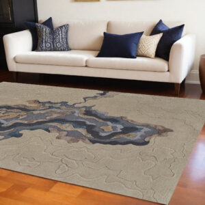 10' X 14' Tan and Brown Wool Abstract Hand Tufted Area Rug