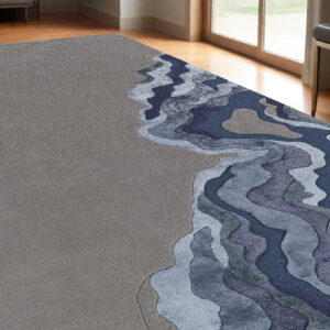 5' X 8' Blue and Gray Wool Abstract Hand Tufted Area Rug