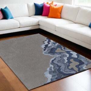 10' X 14' Blue and Gray Wool Abstract Hand Tufted Area Rug