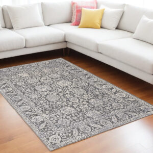 8' X 10' Taupe and Ivory Floral Power Loom Area Rug