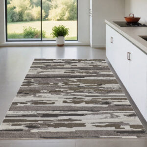 4' X 6' Gray and Ivory Abstract Power Loom Distressed Area Rug