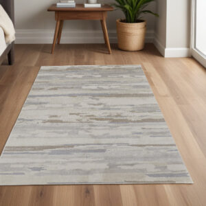 4' X 6' Brown and Ivory Abstract Power Loom Distressed Area Rug