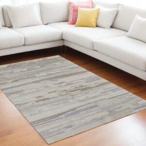 7' X 10' Ivory and Gray Abstract Power Loom Distressed Area Rug