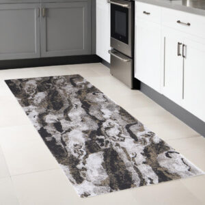 8' Gray And Ivory Abstract Runner Rug