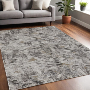 5' X 8' Gray and Ivory Abstract Power Loom Distressed Area Rug