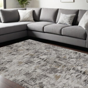 8' X 10' Gray and Ivory Abstract Power Loom Distressed Area Rug