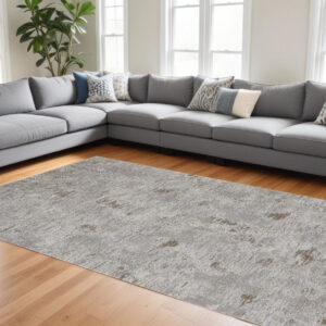 9' X 12' Gray and Ivory Abstract Power Loom Distressed Area Rug