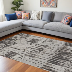 10' X 14' Gray and Ivory Abstract Power Loom Area Rug