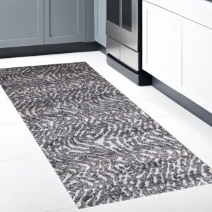 8' Gray And Ivory Abstract Runner Rug