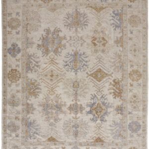 12' X 15' Ivory Tan And Blue Floral Hand Knotted Stain Resistant Area Rug