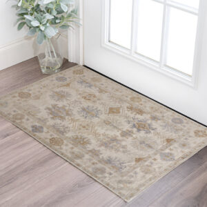 2' X 3' Ivory and Blue Floral Hand Knotted Area Rug