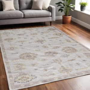 5' X 8' Orange and Ivory Floral Hand Knotted Area Rug